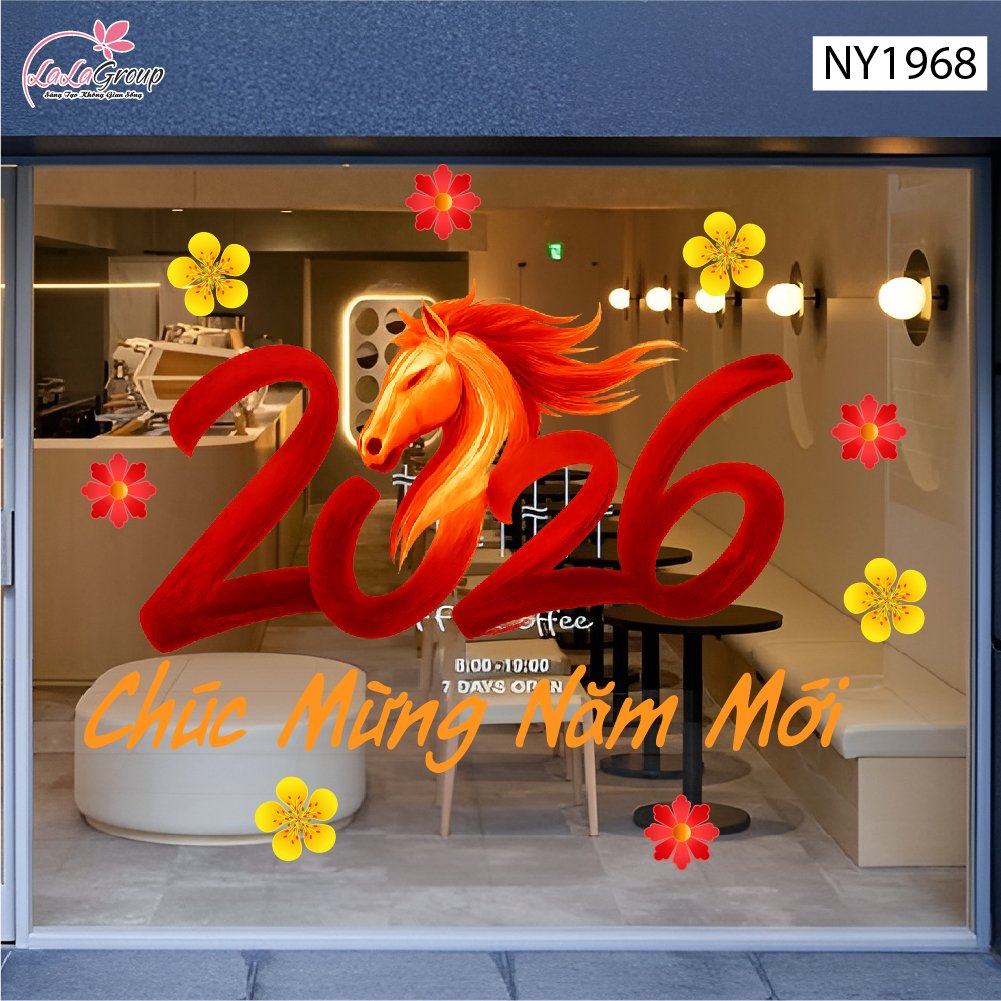 Decal Trang Tr&iacute; Tết Tuấn M&atilde; Ch&uacute;c Mừng Năm Mới Ph&uacute; Qu&yacute; Đo&agrave;n Vi&ecirc;n