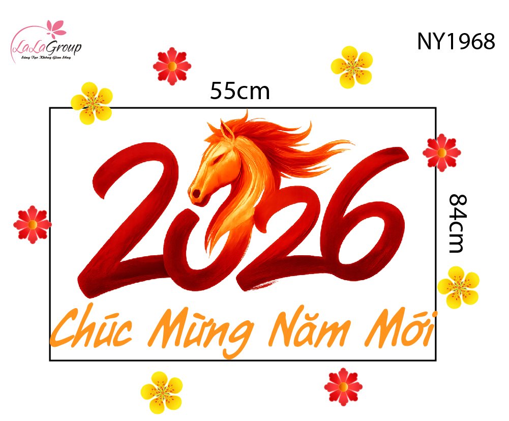 Decal Trang Tr&iacute; Tết Tuấn M&atilde; Ch&uacute;c Mừng Năm Mới Ph&uacute; Qu&yacute; Đo&agrave;n Vi&ecirc;n