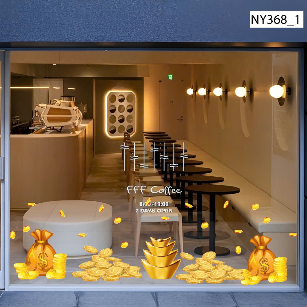 Decal Trang Tr&iacute; Tết Tiền V&agrave;ng T&agrave;i Lộc Đủ Đầy