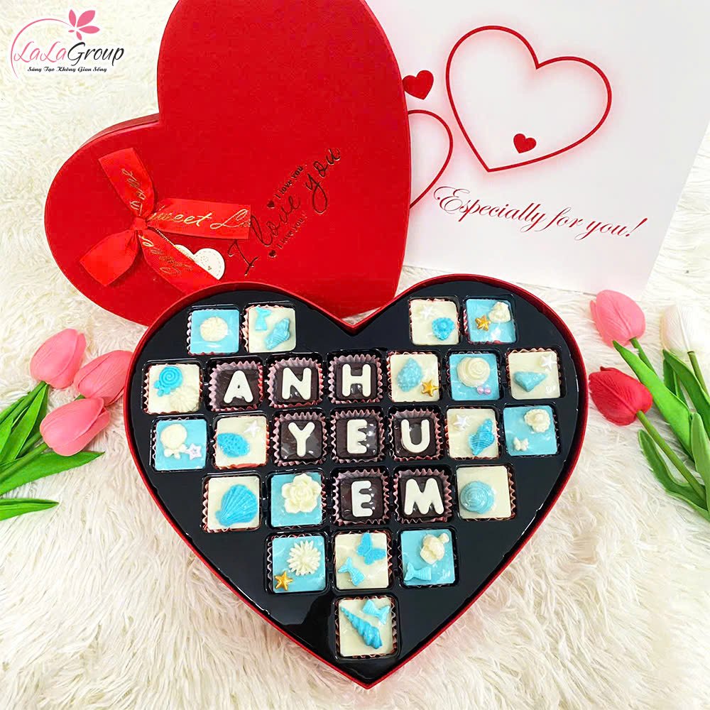 Hộp socola 27 viên quà tặng tình nhân ngọt ngào chữ anh yêu em