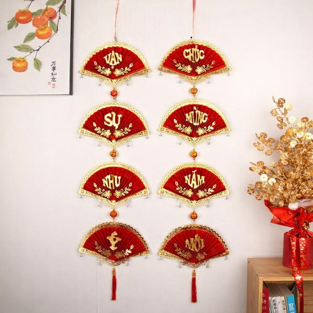 Cặp liễn quạt ch&uacute;c mừng năm mới vạn sự như &yacute;