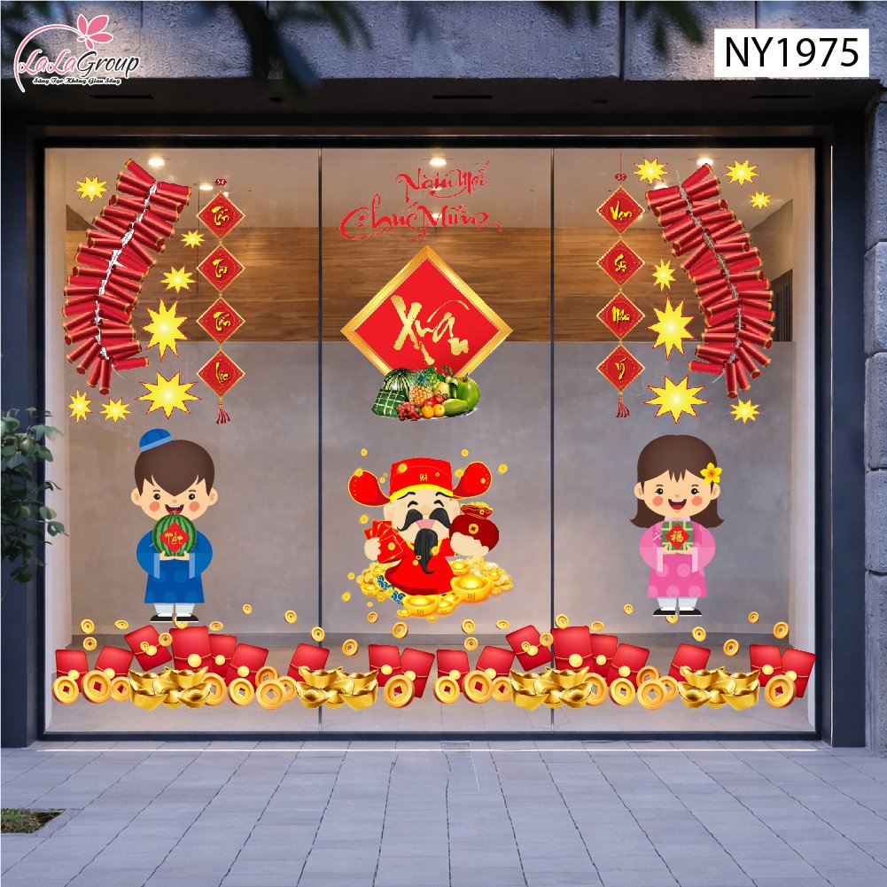 Combo Decal Trang Tr&iacute; Tết Thần T&agrave;i V&agrave; B&eacute; Đ&oacute;n Xu&acirc;n