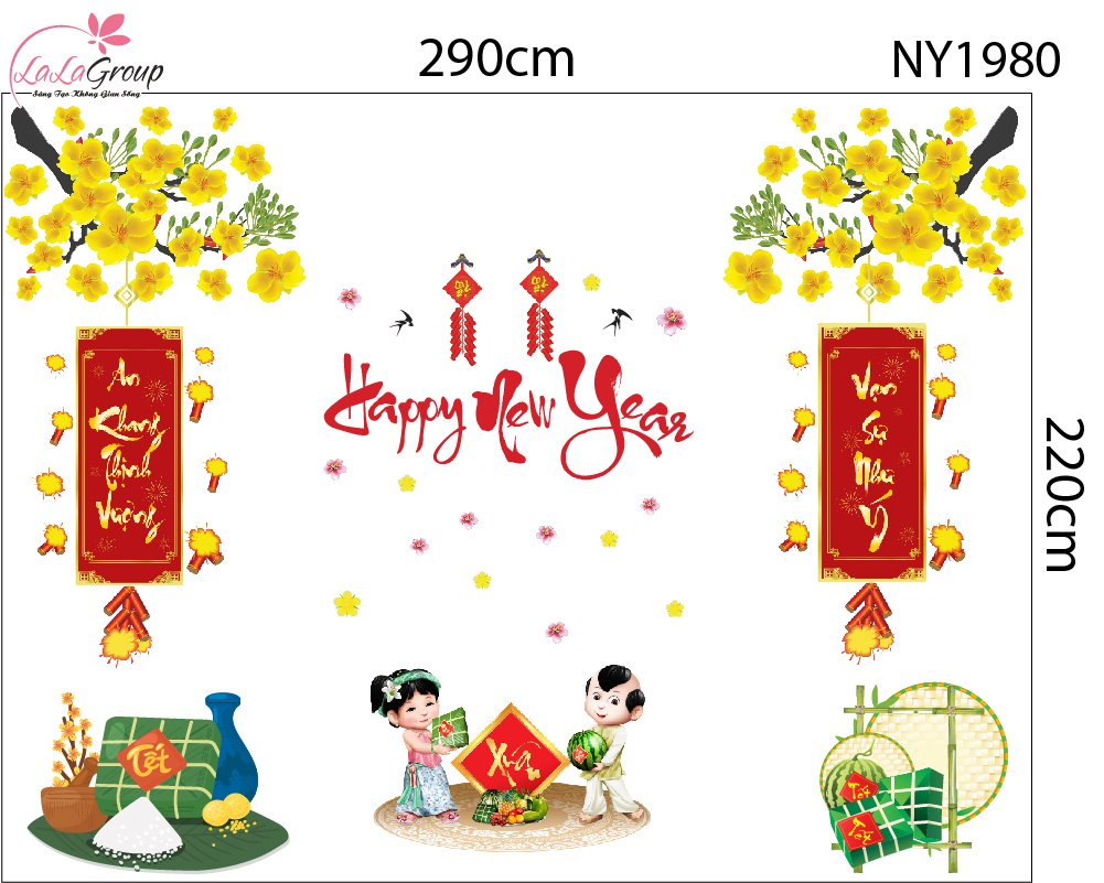 Combo Decal Trang Tr&iacute; Tết B&eacute; Ch&uacute;c Xu&acirc;n An Khang Thịnh Vượng