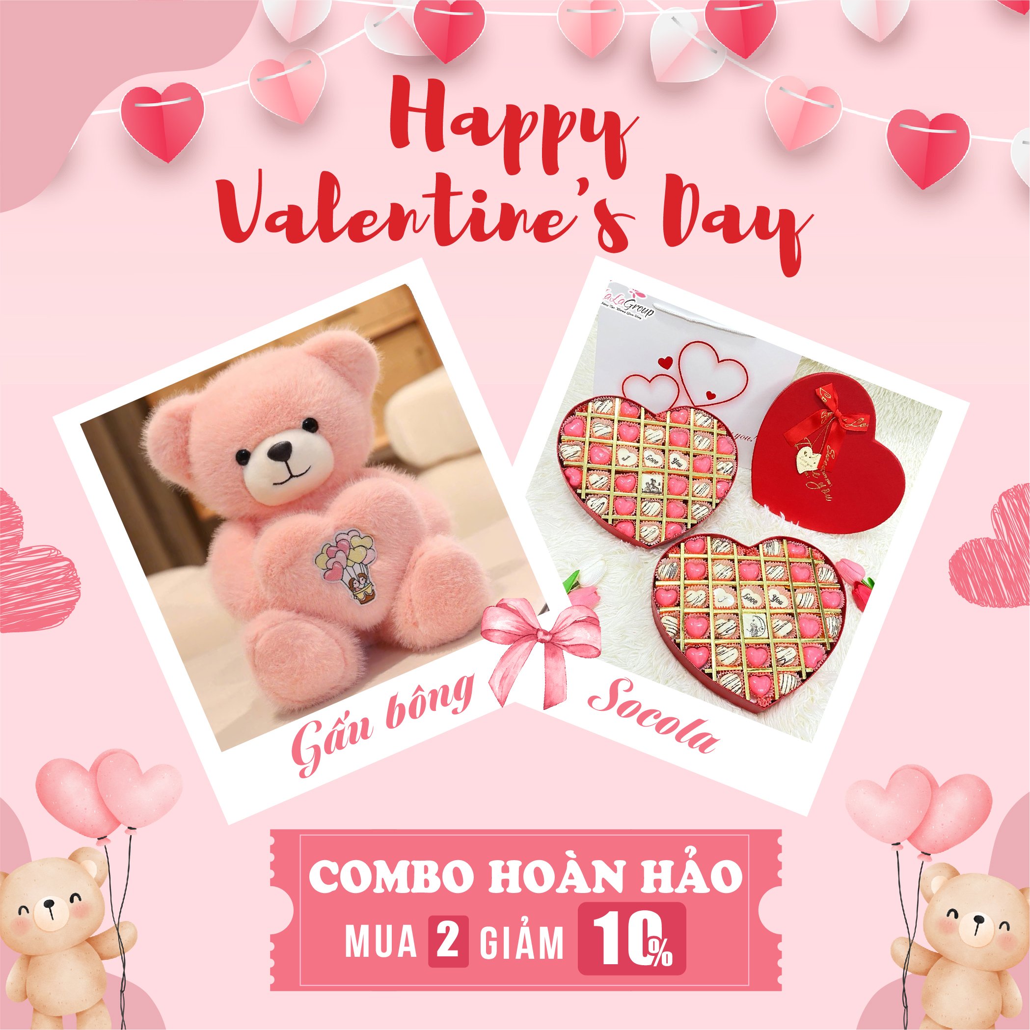 Set qu&agrave; tặng gấu b&ocirc;ng &ocirc;m tim v&agrave; socola ngọt ng&agrave;o