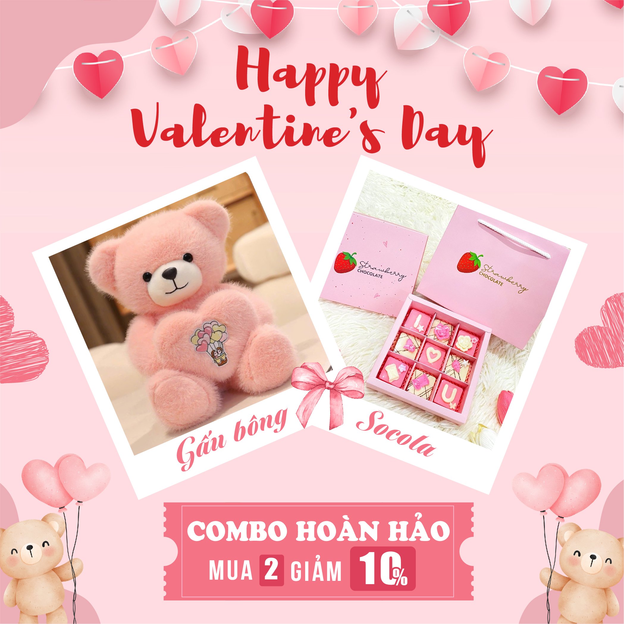 Set qu&agrave; tặng gấu b&ocirc;ng &ocirc;m tim v&agrave; socola ngọt ng&agrave;o