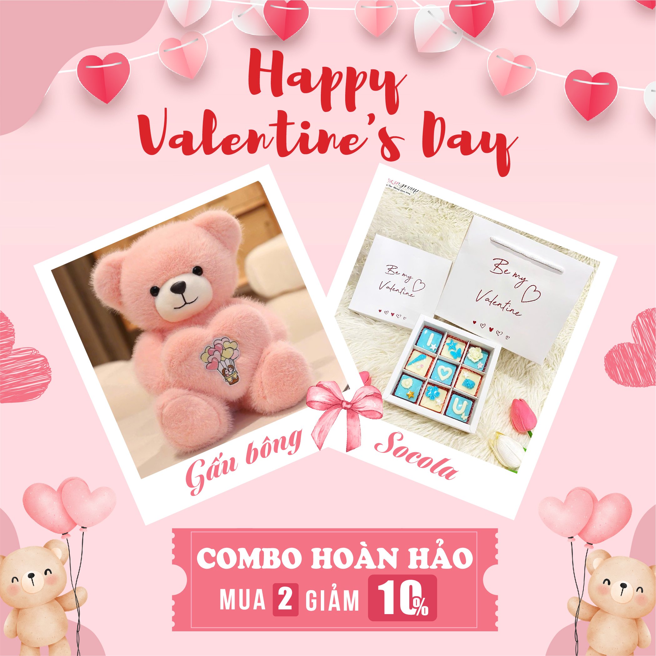 Set qu&agrave; tặng gấu b&ocirc;ng &ocirc;m tim v&agrave; socola ngọt ng&agrave;o
