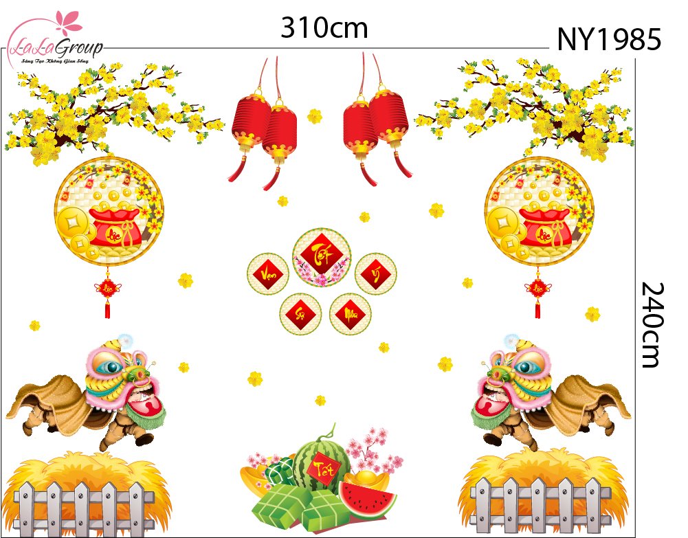 Combo decal trang tr&iacute; tết m&uacute;a l&acirc;n đ&oacute;n tết t&agrave;i lộc
