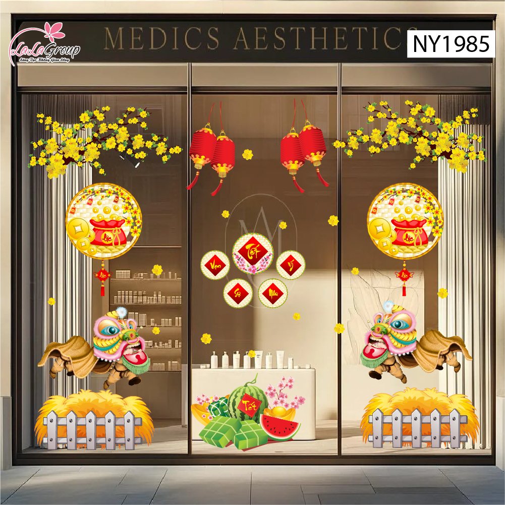 Combo decal trang tr&iacute; tết m&uacute;a l&acirc;n đ&oacute;n tết t&agrave;i lộc