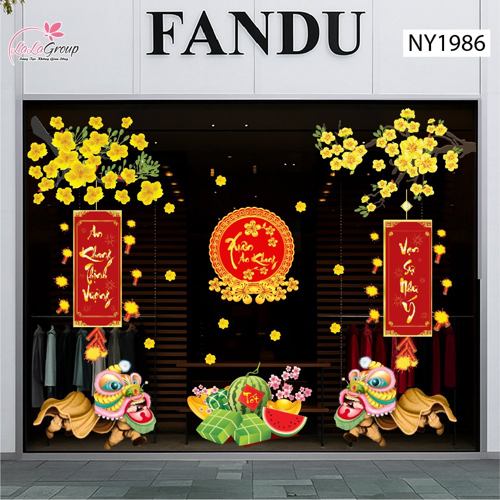 Combo decal trang trí tết múa lân mừng xuân an khang