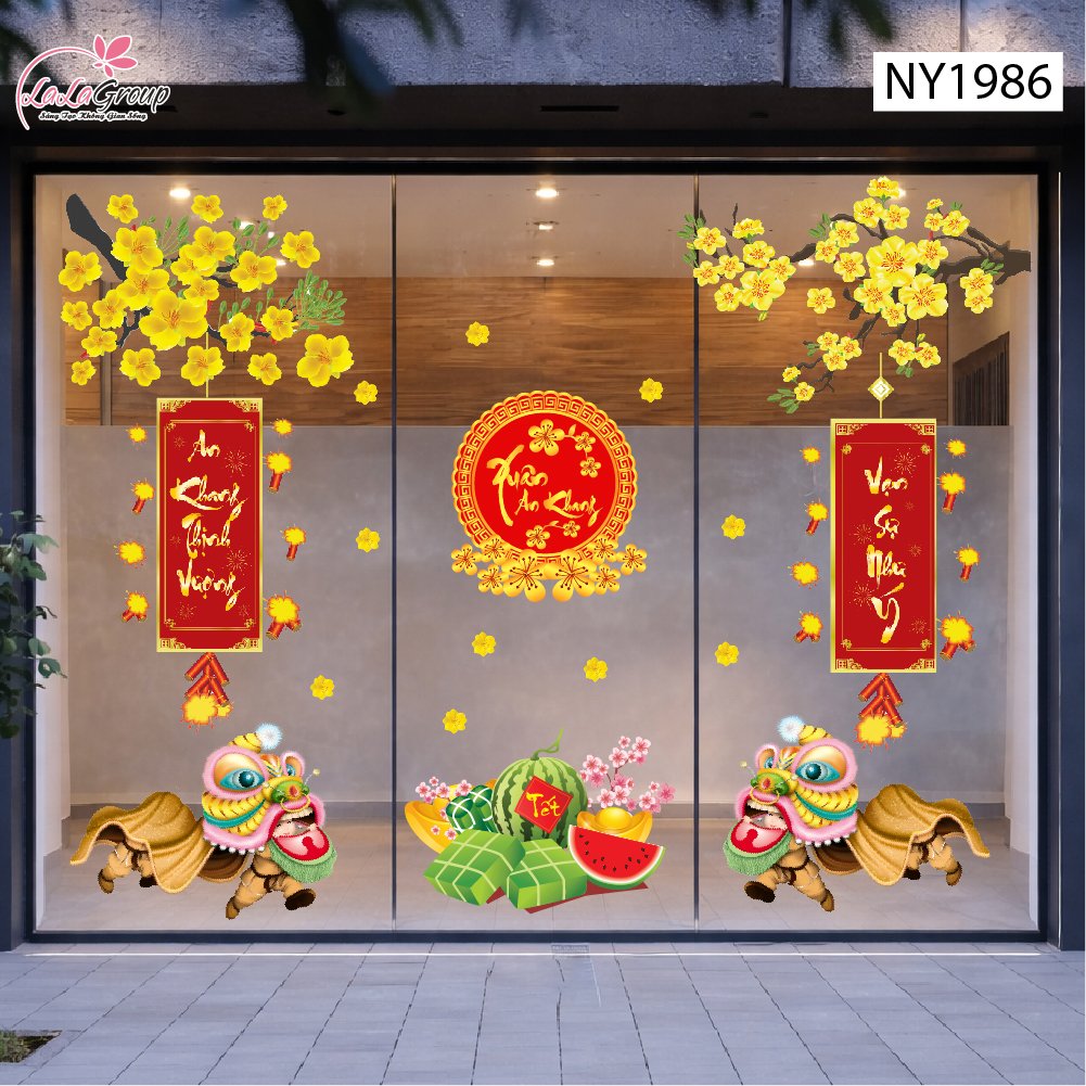 Combo decal trang trí tết múa lân mừng xuân an khang