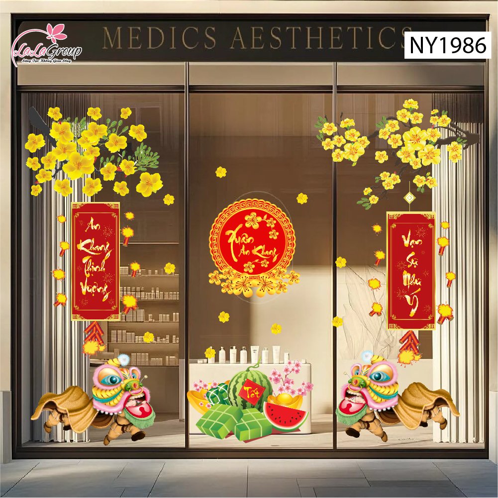 Combo decal trang trí tết múa lân mừng xuân an khang