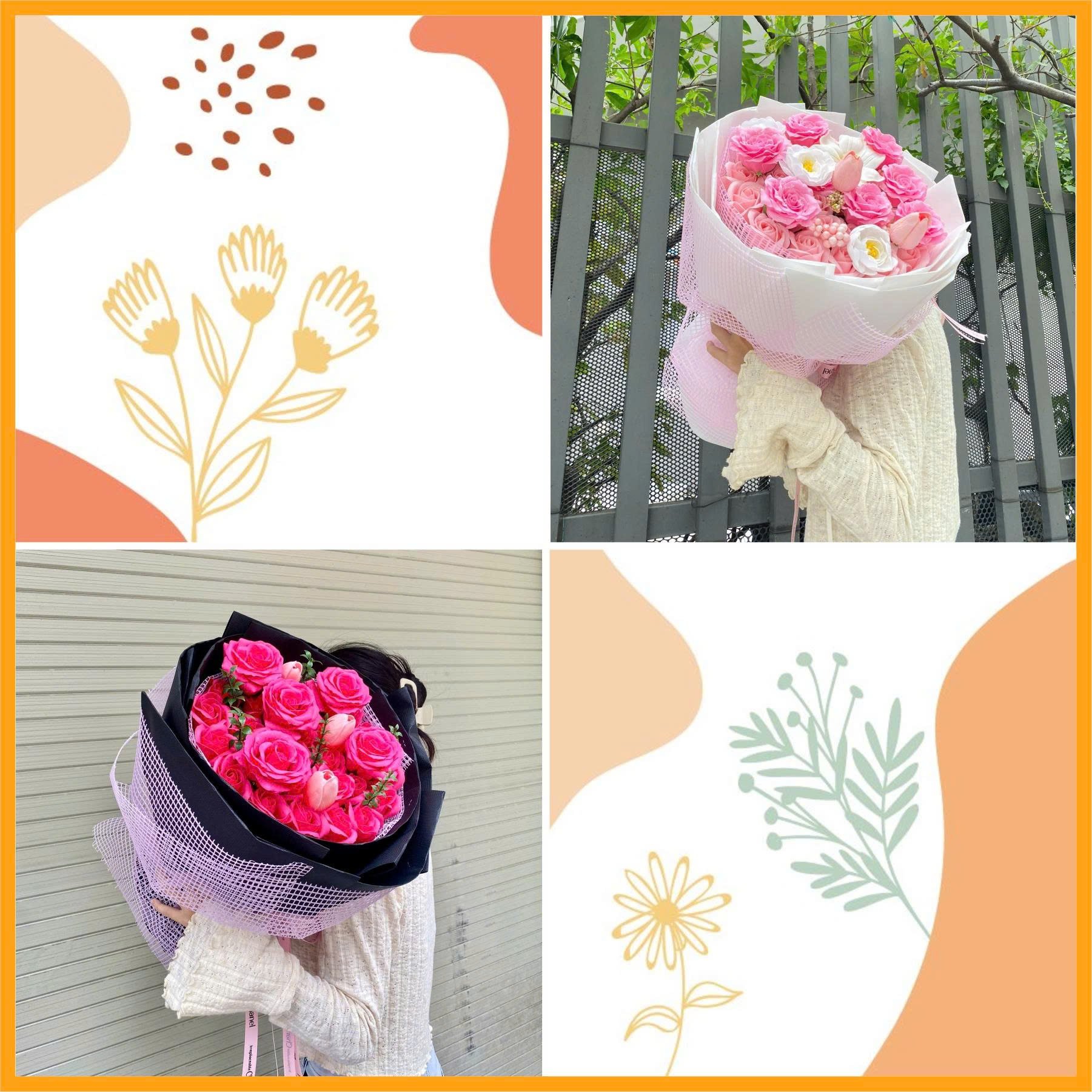 B&oacute; hoa s&aacute;p thơm 35 hoa hồng mix c&aacute;c loại hoa xinh lung linh