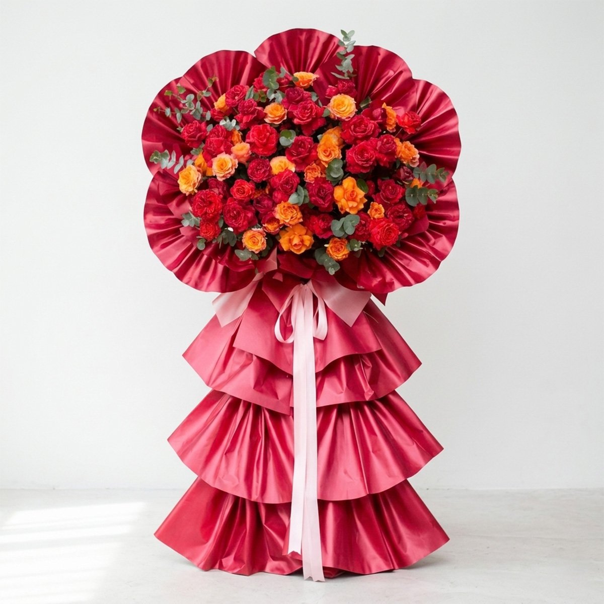 Kệ Hoa Ch&uacute;c Mừng Khai Trương Sự Kiện Tone Đỏ Rực Rỡ Đại C&aacute;t