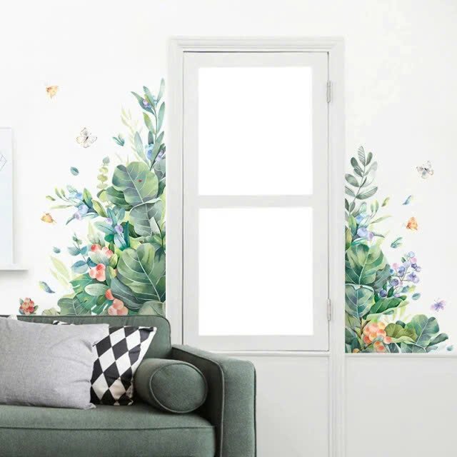 Decal d&aacute;n tường l&aacute; xanh mẫu 14