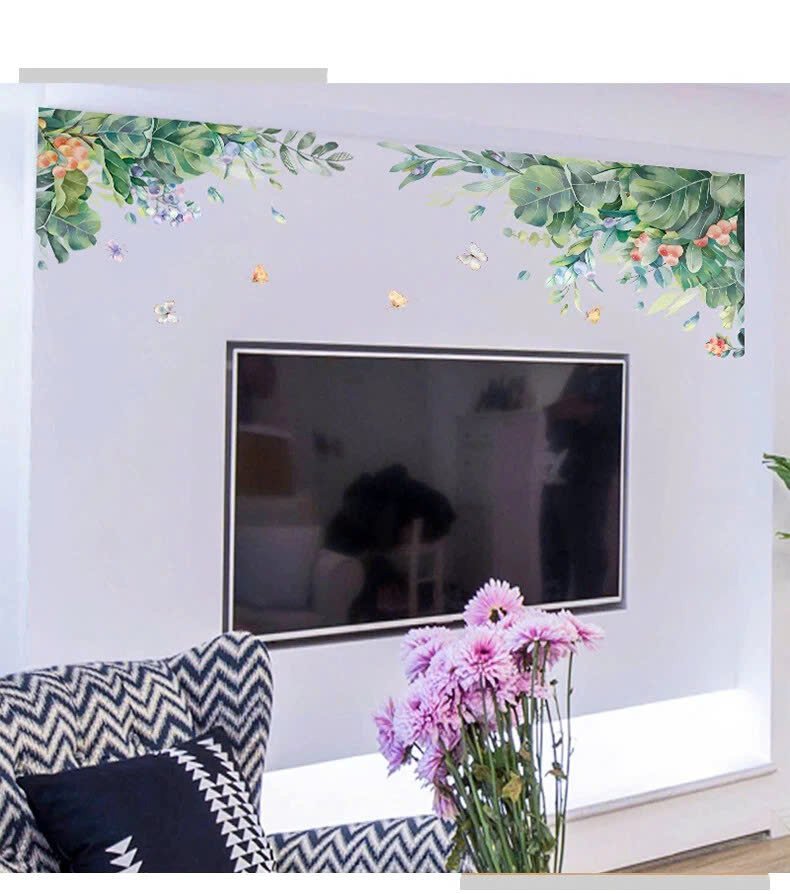 Decal d&aacute;n tường l&aacute; xanh mẫu 14