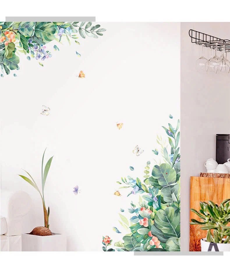 Decal d&aacute;n tường l&aacute; xanh mẫu 14