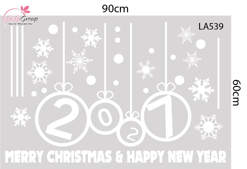 Decal trang tr&iacute; Noel Merry christmas & Happy new year 2027 chữ trắng
