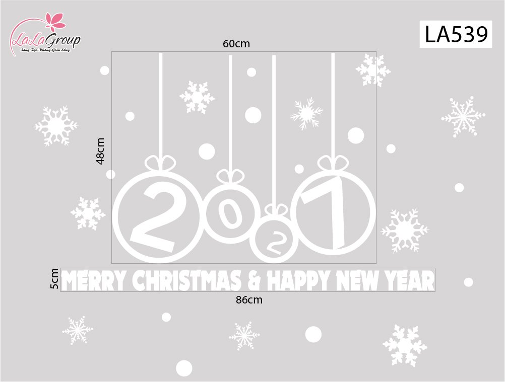 Decal trang tr&iacute; Noel Merry christmas & Happy new year 2027 chữ trắng