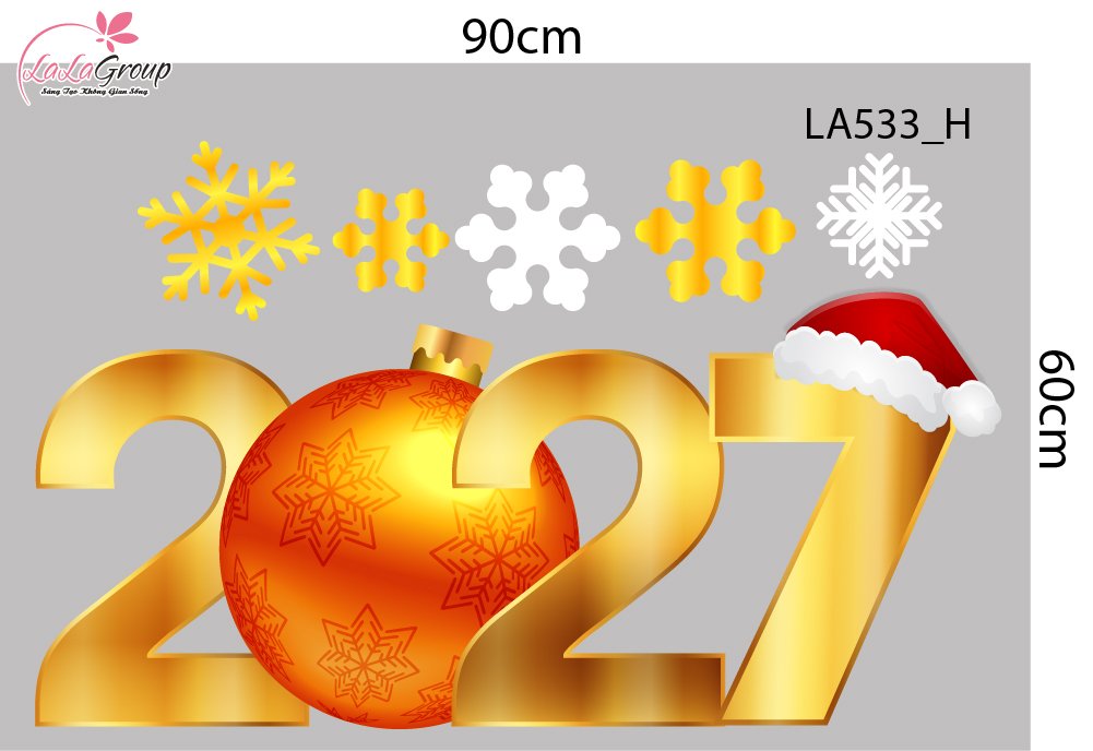 Combo Decal Trang Tr&iacute; Noel Merry Christmas Người Tuyết V&agrave; Tuần Lộc V&agrave;ng