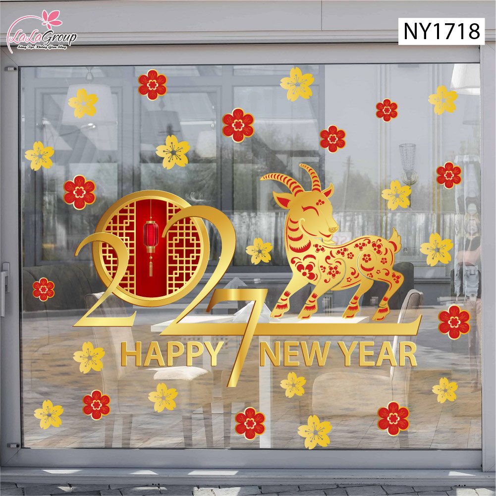 Decal Trang Tr&iacute; Tết Đinh M&ugrave;i V&agrave; Mai V&agrave;ng T&agrave;i Lộc