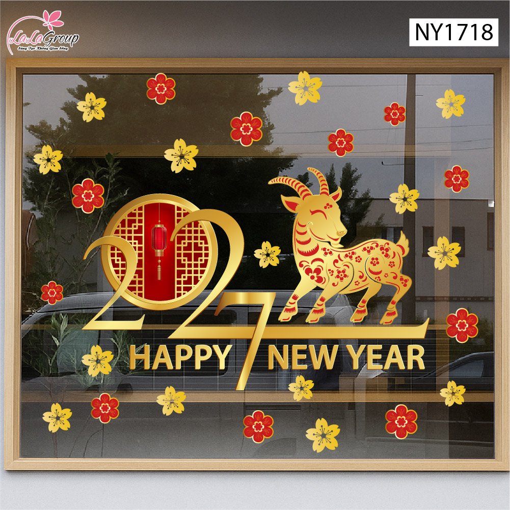 Decal Trang Tr&iacute; Tết Đinh M&ugrave;i V&agrave; Mai V&agrave;ng T&agrave;i Lộc