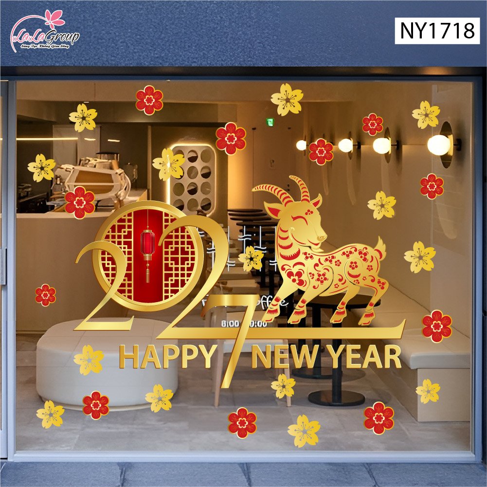 Decal Trang Tr&iacute; Tết Đinh M&ugrave;i V&agrave; Mai V&agrave;ng T&agrave;i Lộc