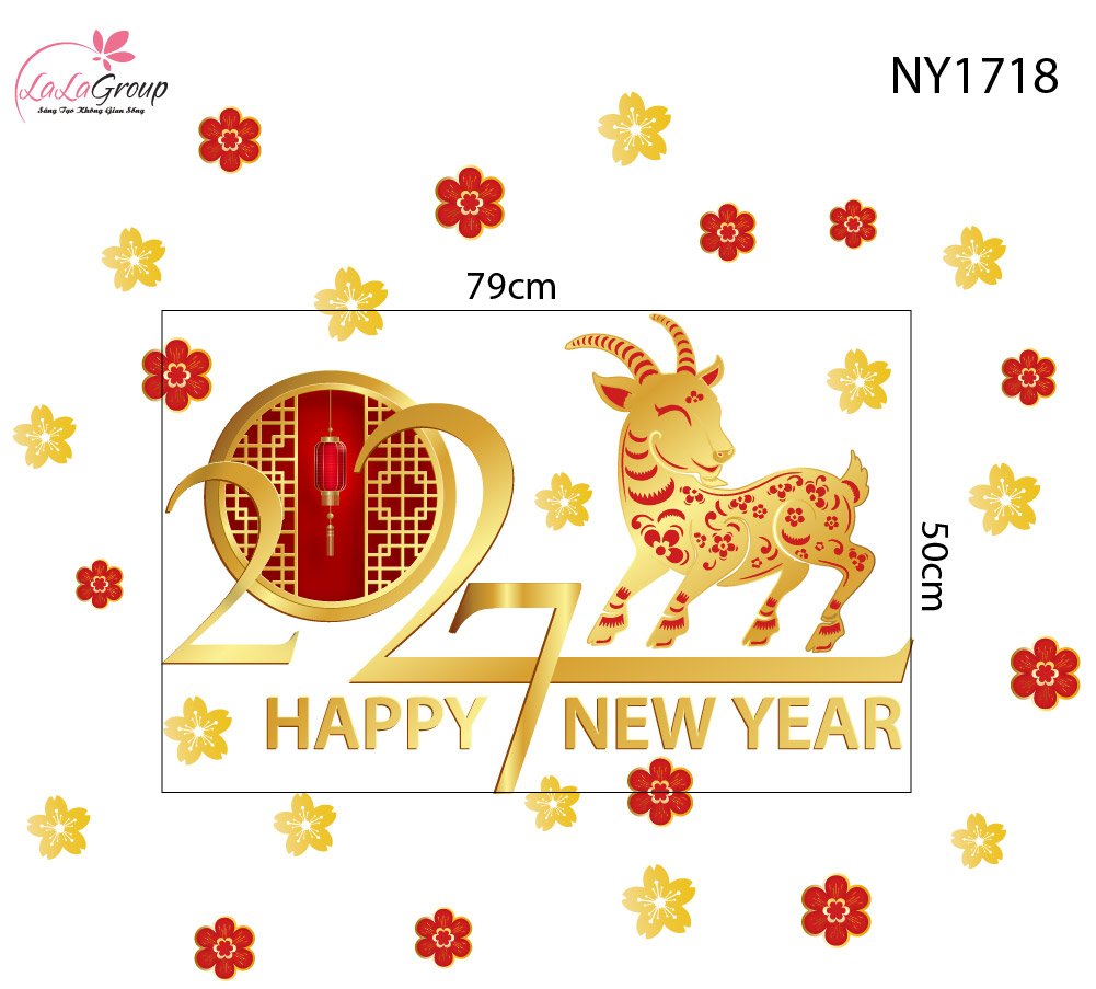 Decal Trang Tr&iacute; Tết Đinh M&ugrave;i V&agrave; Mai V&agrave;ng T&agrave;i Lộc