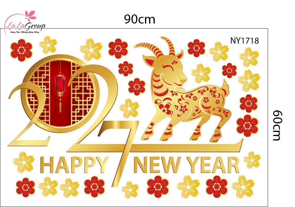 Decal Trang Tr&iacute; Tết Đinh M&ugrave;i V&agrave; Mai V&agrave;ng T&agrave;i Lộc
