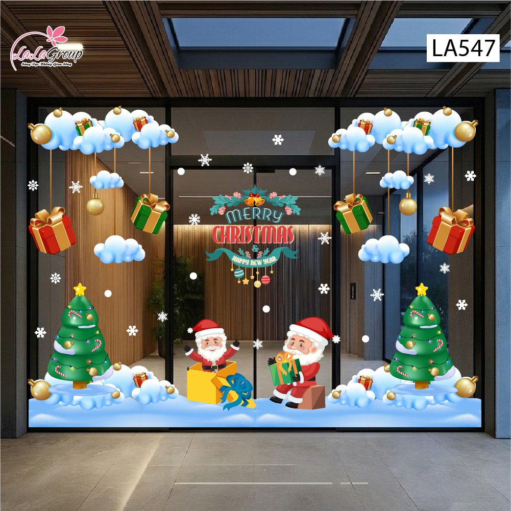 Combo Decal Trang Tr&iacute; Noel &Ocirc;ng Gi&agrave; Noel Vui Nhộn V&agrave; Những Hộp Qu&agrave; Xinh Xắn