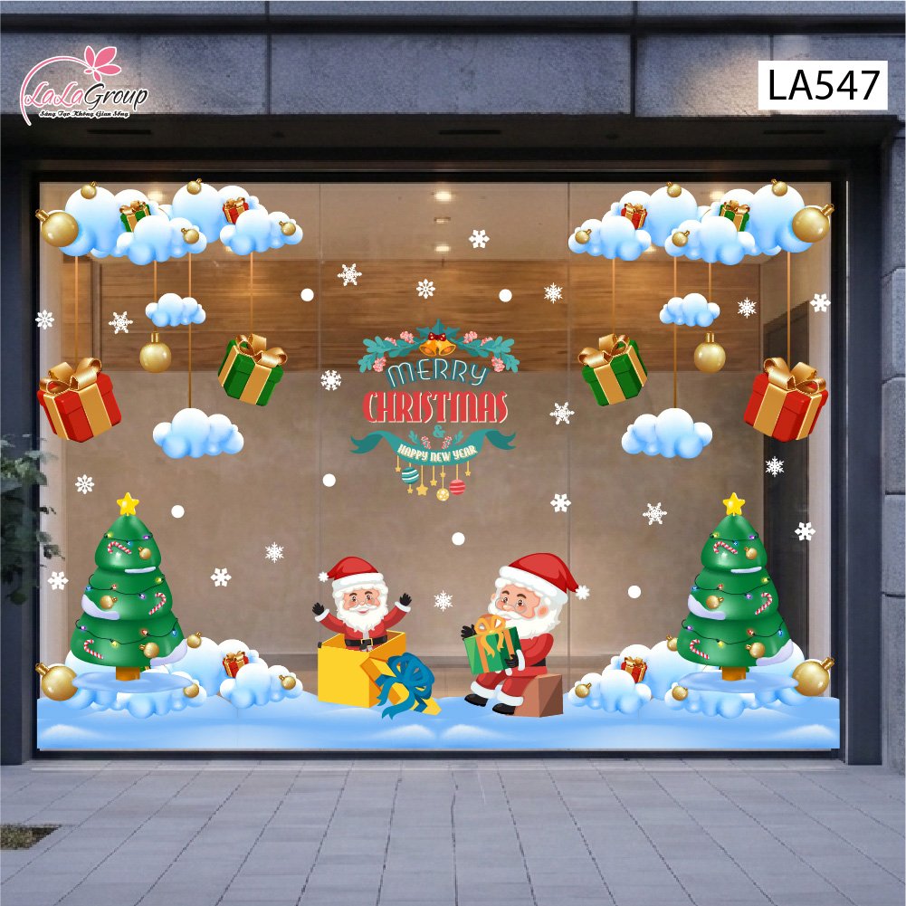 Combo Decal Trang Tr&iacute; Noel &Ocirc;ng Gi&agrave; Noel Vui Nhộn V&agrave; Những Hộp Qu&agrave; Xinh Xắn