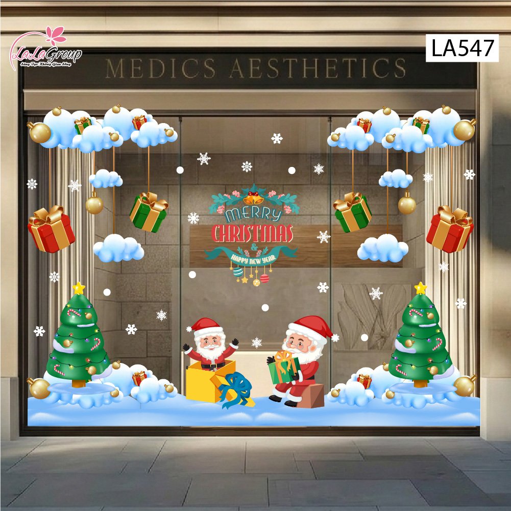 Combo Decal Trang Tr&iacute; Noel &Ocirc;ng Gi&agrave; Noel Vui Nhộn V&agrave; Những Hộp Qu&agrave; Xinh Xắn
