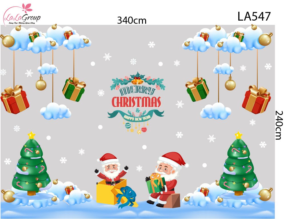 Combo Decal Trang Tr&iacute; Noel &Ocirc;ng Gi&agrave; Noel Vui Nhộn V&agrave; Những Hộp Qu&agrave; Xinh Xắn