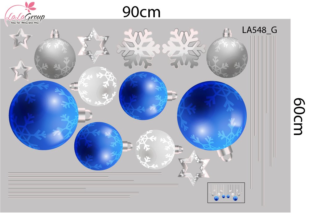 Combo Decal Trang Tr&iacute; Noel Người Tuyết V&agrave; C&acirc;y Th&ocirc;ng Xanh Dương