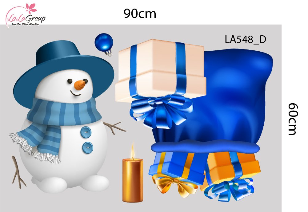 Combo Decal Trang Tr&iacute; Noel Người Tuyết V&agrave; C&acirc;y Th&ocirc;ng Xanh Dương