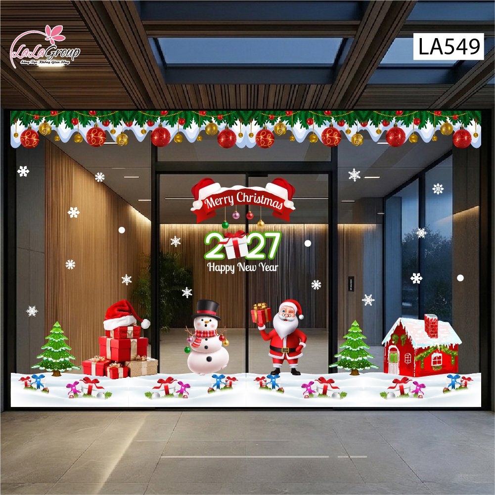 Combo Decal Trang Tr&iacute; Noel &Ocirc;ng Gi&agrave; Noel Người Tuyết V&agrave; Ng&ocirc;i Nh&agrave; Tuyết Xinh Xắn