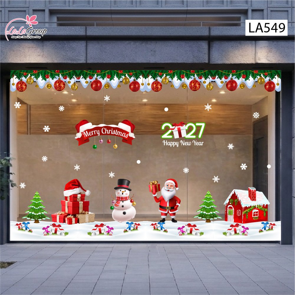 Combo Decal Trang Tr&iacute; Noel &Ocirc;ng Gi&agrave; Noel Người Tuyết V&agrave; Ng&ocirc;i Nh&agrave; Tuyết Xinh Xắn