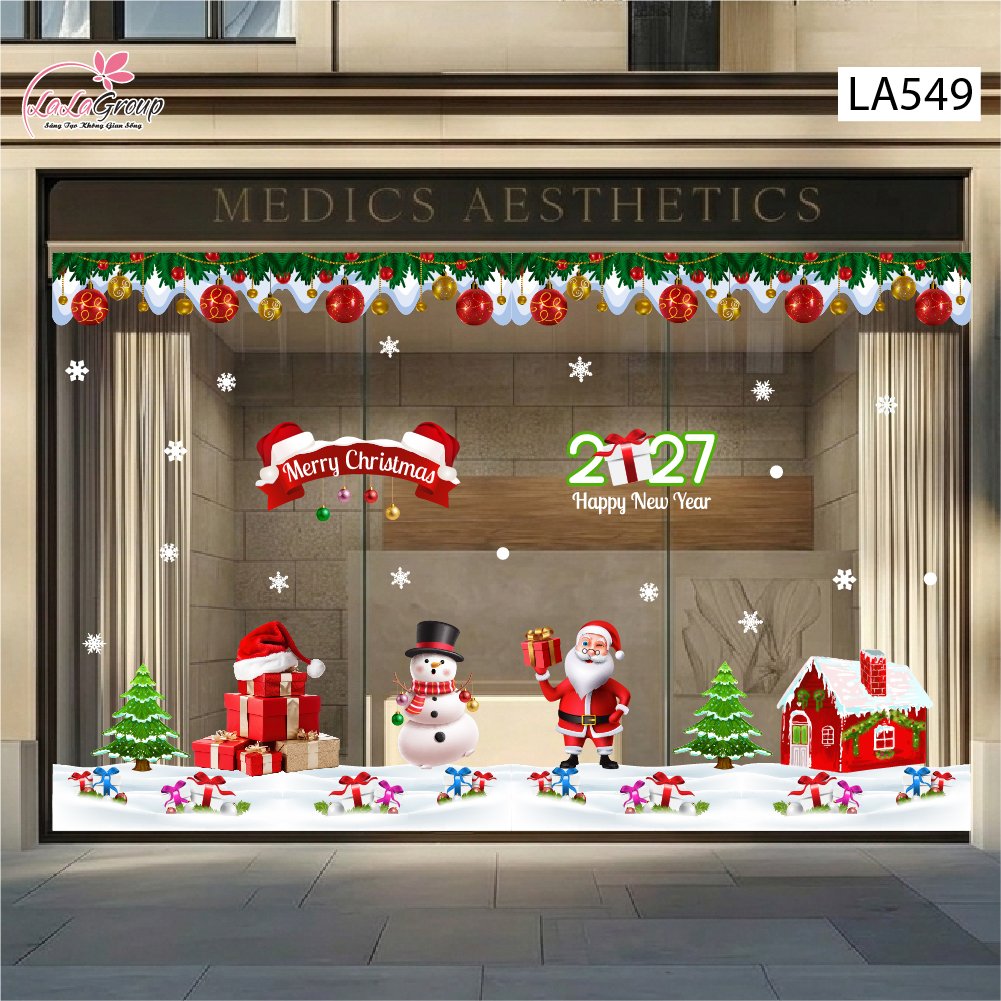 Combo Decal Trang Tr&iacute; Noel &Ocirc;ng Gi&agrave; Noel Người Tuyết V&agrave; Ng&ocirc;i Nh&agrave; Tuyết Xinh Xắn
