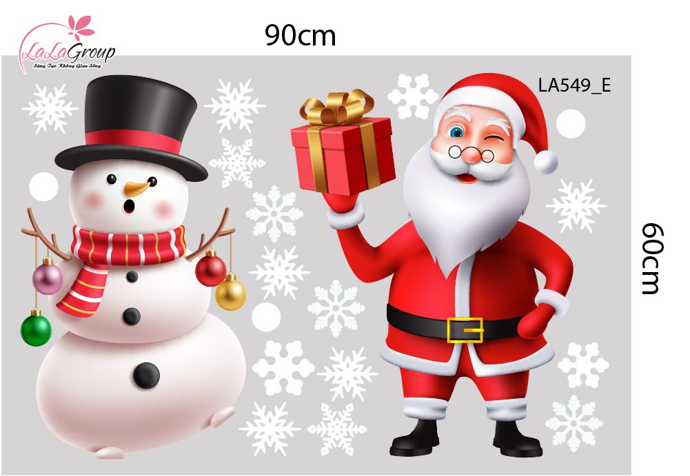 Combo Decal Trang Tr&iacute; Noel &Ocirc;ng Gi&agrave; Noel Người Tuyết V&agrave; Ng&ocirc;i Nh&agrave; Tuyết Xinh Xắn