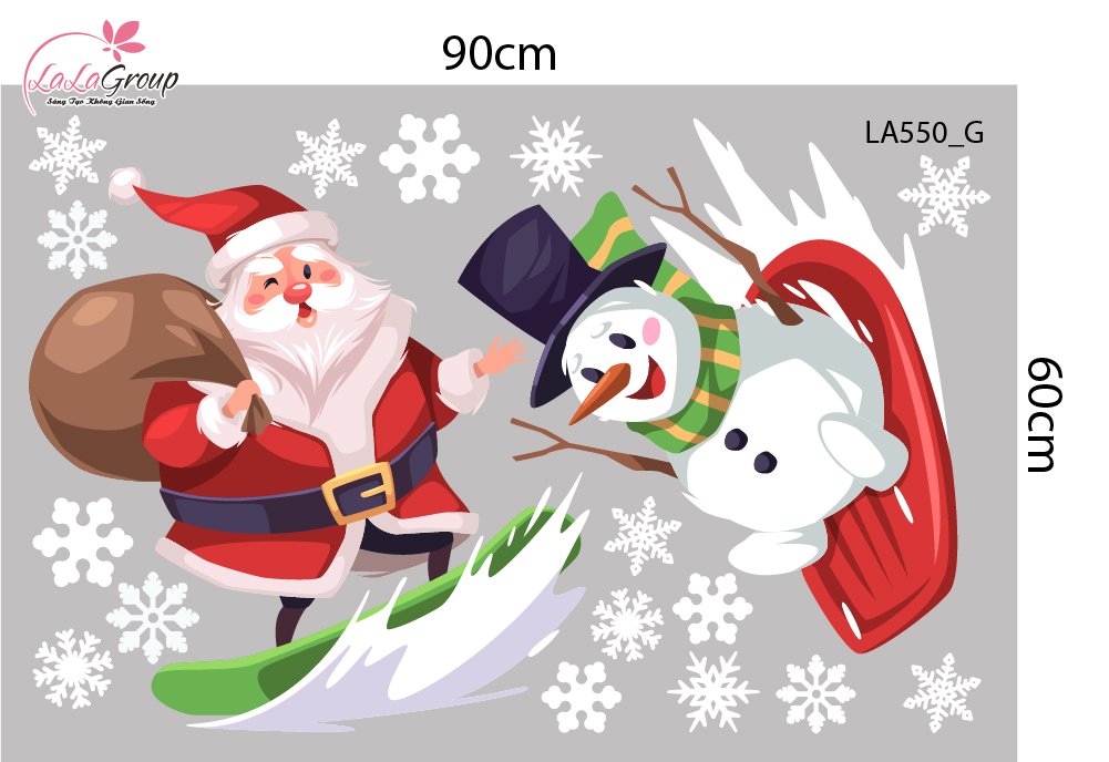 Combo Decal Trang Tr&iacute; Noel &Ocirc;ng Gi&agrave; Noel Cưỡi Tuần Lộc V&agrave; Người Tuyết Vui Nhộn
