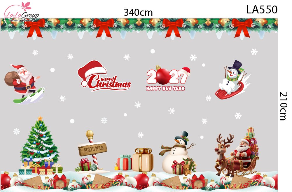 Combo Decal Trang Tr&iacute; Noel &Ocirc;ng Gi&agrave; Noel Cưỡi Tuần Lộc V&agrave; Người Tuyết Vui Nhộn