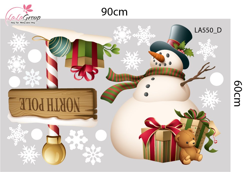 Combo Decal Trang Tr&iacute; Noel &Ocirc;ng Gi&agrave; Noel Cưỡi Tuần Lộc V&agrave; Người Tuyết Vui Nhộn