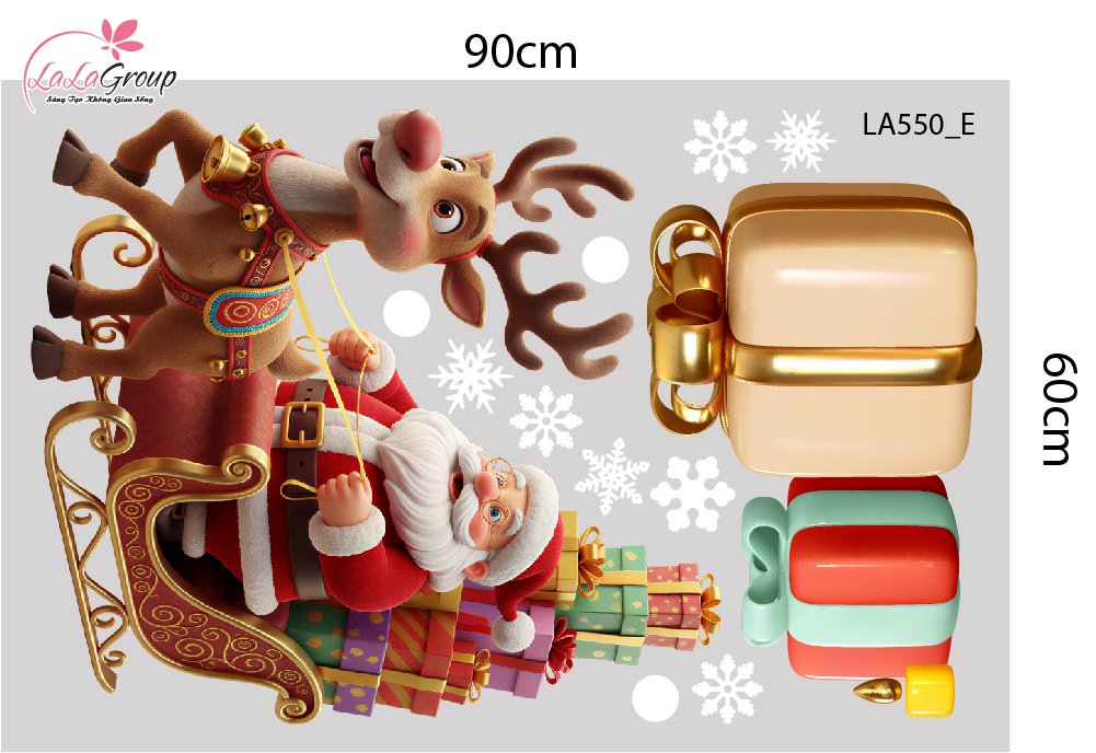 Combo Decal Trang Tr&iacute; Noel &Ocirc;ng Gi&agrave; Noel Cưỡi Tuần Lộc V&agrave; Người Tuyết Vui Nhộn