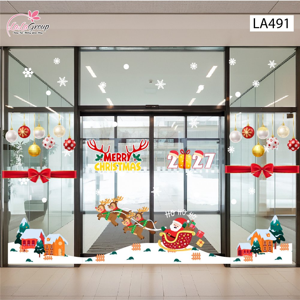 Combo Decal Trang Tr&iacute; Noel &Ocirc;ng Gi&agrave; Noel Cưỡi Tuần Lộc Ph&aacute;t Qu&agrave;