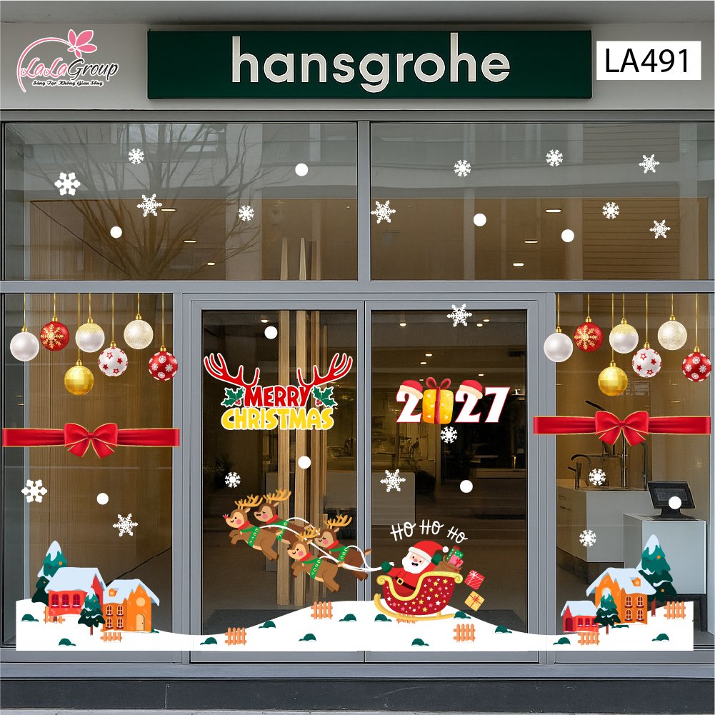 Combo Decal Trang Tr&iacute; Noel &Ocirc;ng Gi&agrave; Noel Cưỡi Tuần Lộc Ph&aacute;t Qu&agrave;