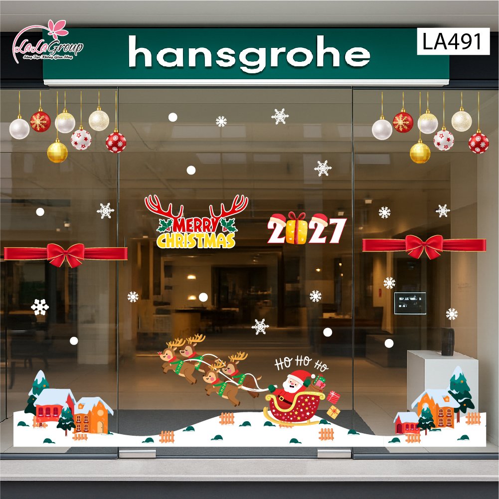 Combo Decal Trang Tr&iacute; Noel &Ocirc;ng Gi&agrave; Noel Cưỡi Tuần Lộc Ph&aacute;t Qu&agrave;