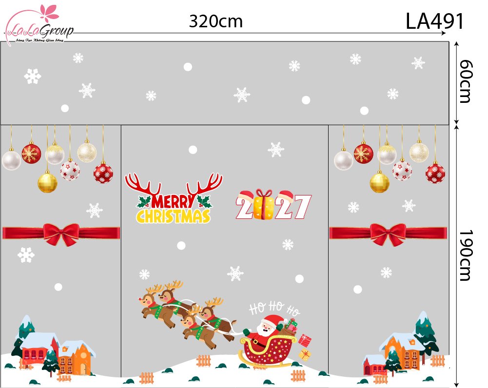 Combo Decal Trang Tr&iacute; Noel &Ocirc;ng Gi&agrave; Noel Cưỡi Tuần Lộc Ph&aacute;t Qu&agrave;