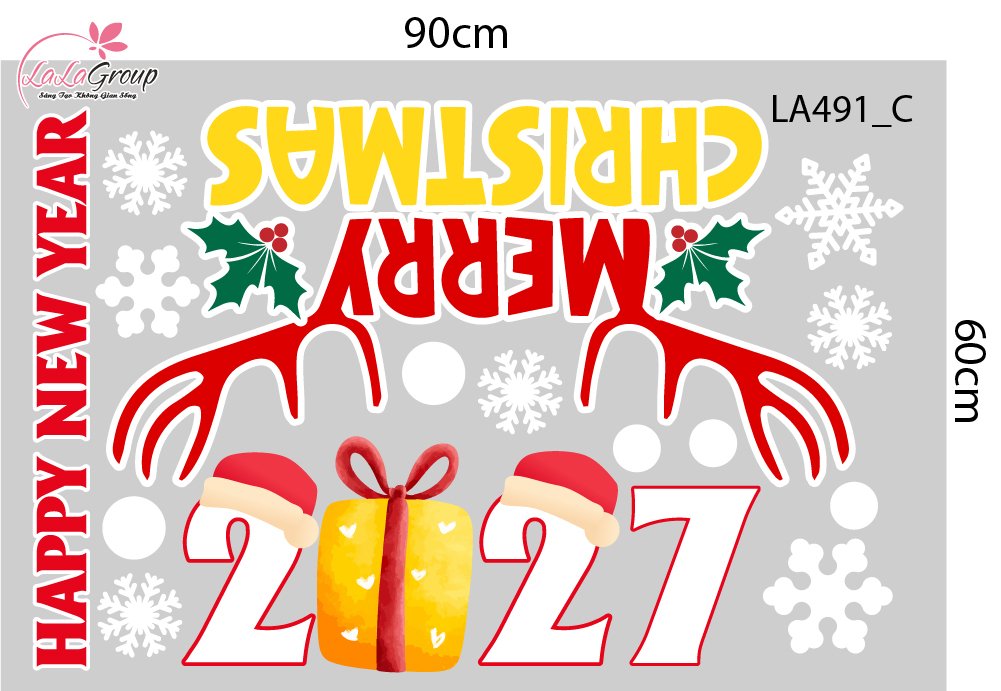 Combo Decal Trang Tr&iacute; Noel &Ocirc;ng Gi&agrave; Noel Cưỡi Tuần Lộc Ph&aacute;t Qu&agrave;
