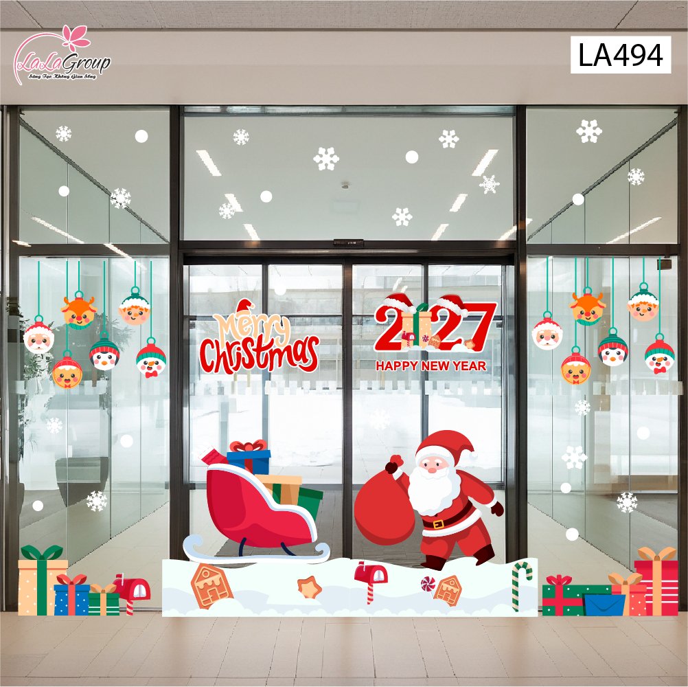 Combo Decal Trang Tr&iacute; Noel &Ocirc;ng Gi&agrave; Noel V&agrave; Những Phần Qu&agrave; Xinh Xắn