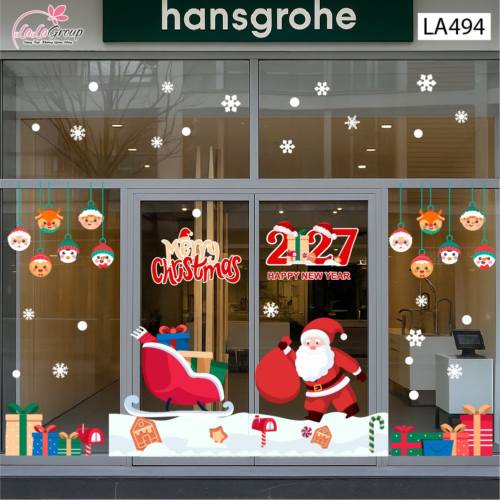 Combo Decal Trang Tr&iacute; Noel &Ocirc;ng Gi&agrave; Noel V&agrave; Những Phần Qu&agrave; Xinh Xắn