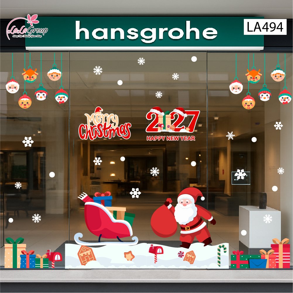 Combo Decal Trang Tr&iacute; Noel &Ocirc;ng Gi&agrave; Noel V&agrave; Những Phần Qu&agrave; Xinh Xắn